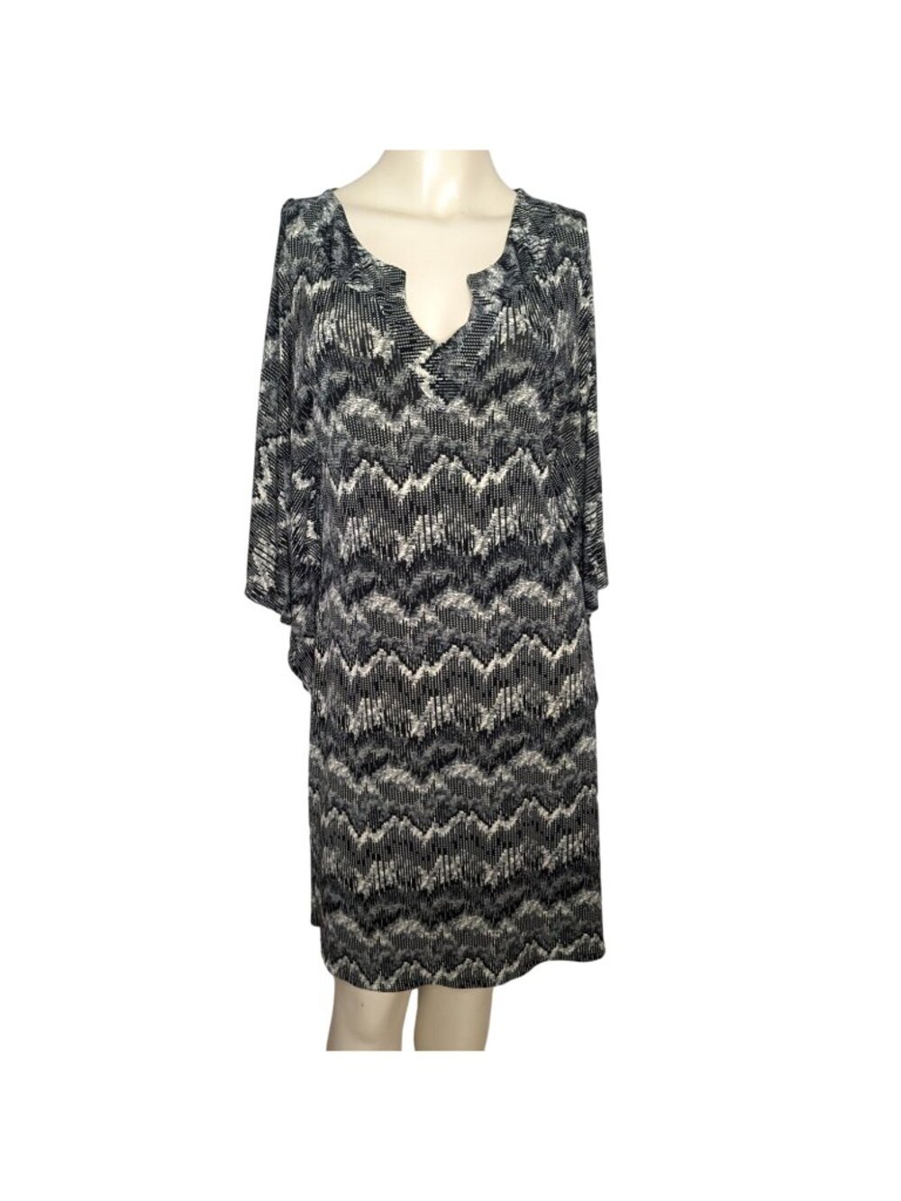Vintage Kokoon Dress Women M Black White Zig Zag Shift Wing Sleeve Stretch